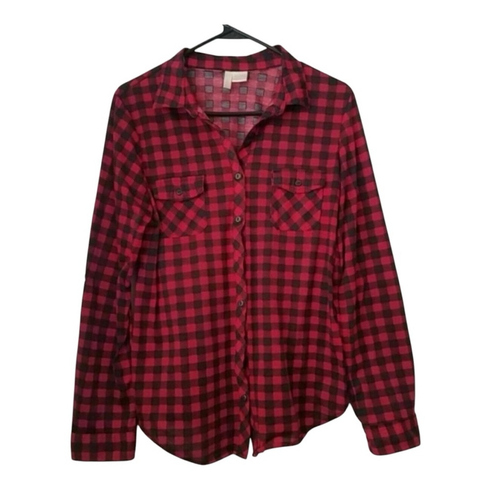 Red and Black Plaid Button-Up Shirt - Picture 3 of 9